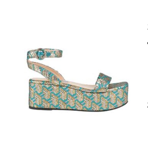 PRADA Blue Jacquard Platform Heels - NEW size 7 - Picture 1 of 5